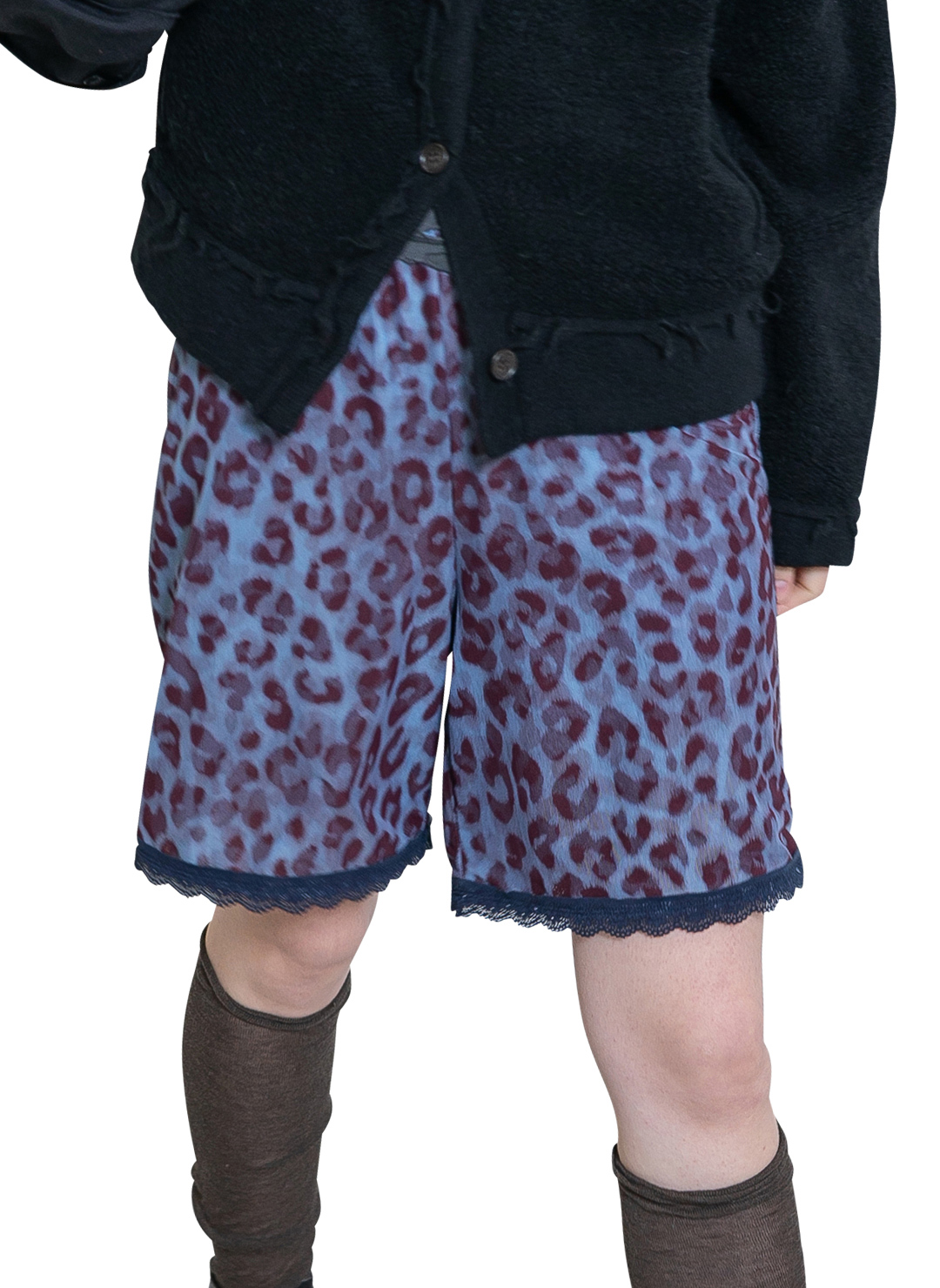 Lace-trim Loose Slip Shorts 詳細画像 Navy 1