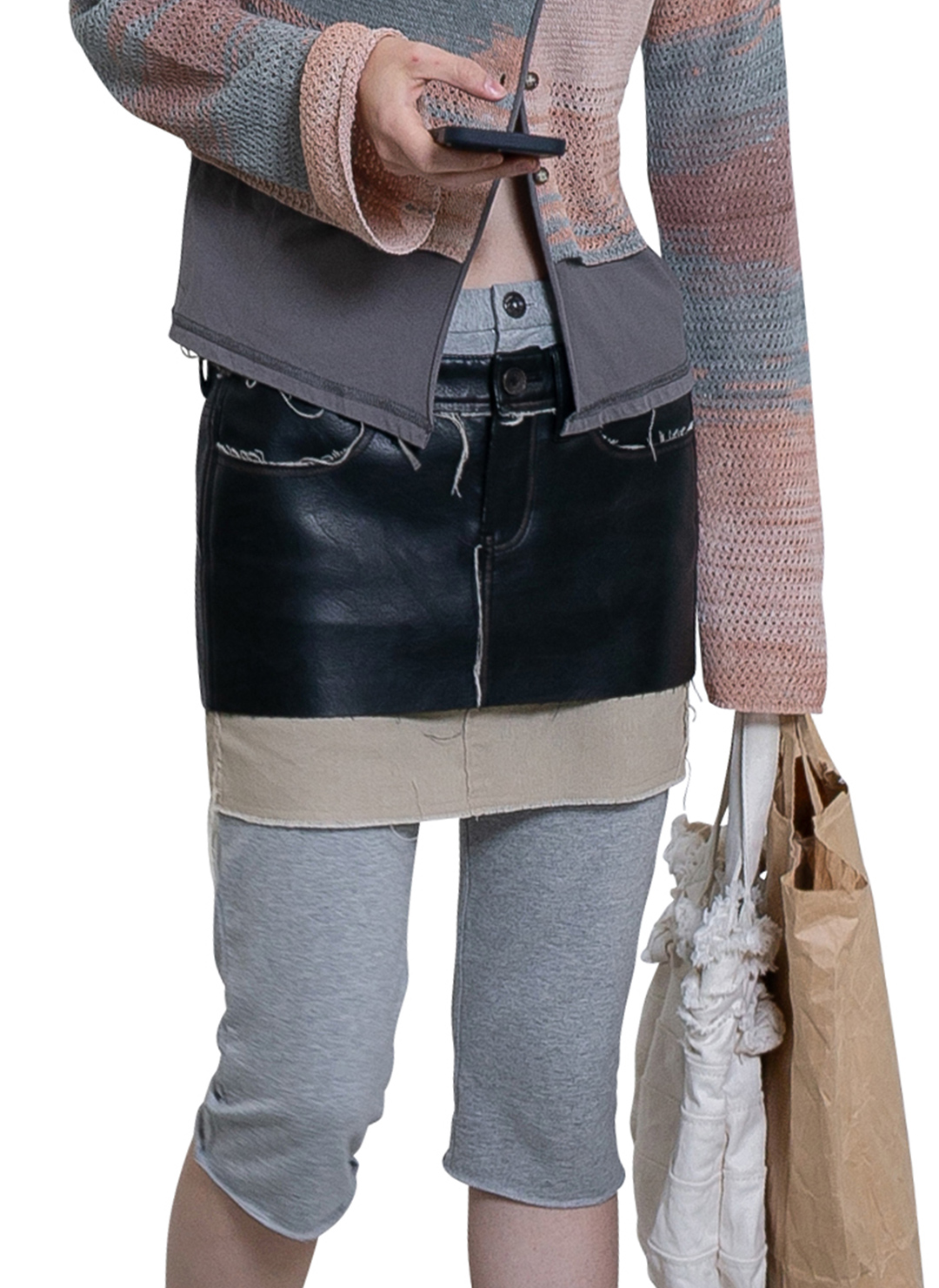 Washed Leather Mini Skirt 詳細画像 Black 1