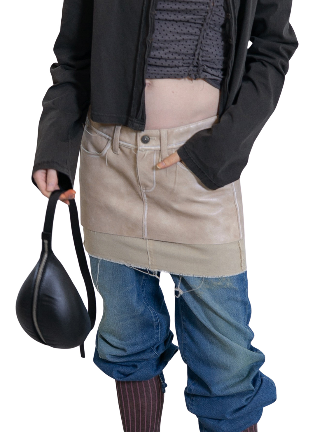 Washed Leather Mini Skirt