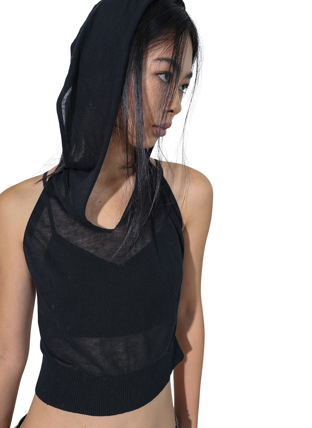 Cropped Hoodie Knit Top 詳細画像 Black 1