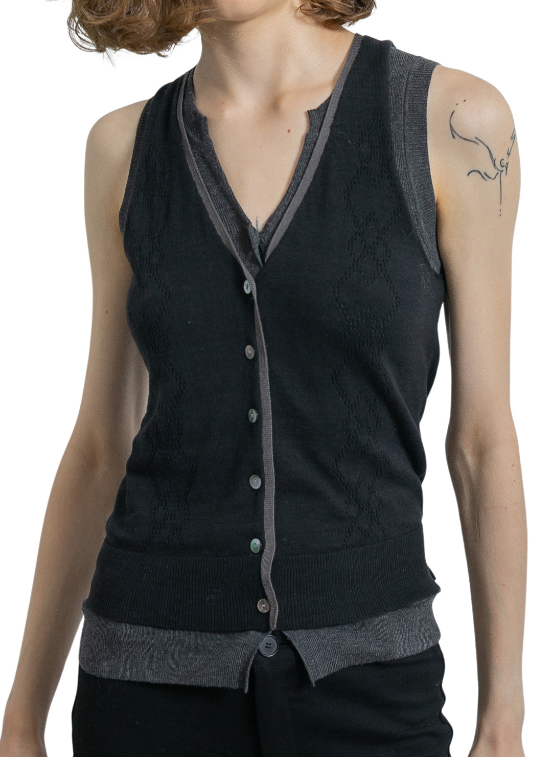 Eyelet Layered Knit Top  詳細画像 Black 1