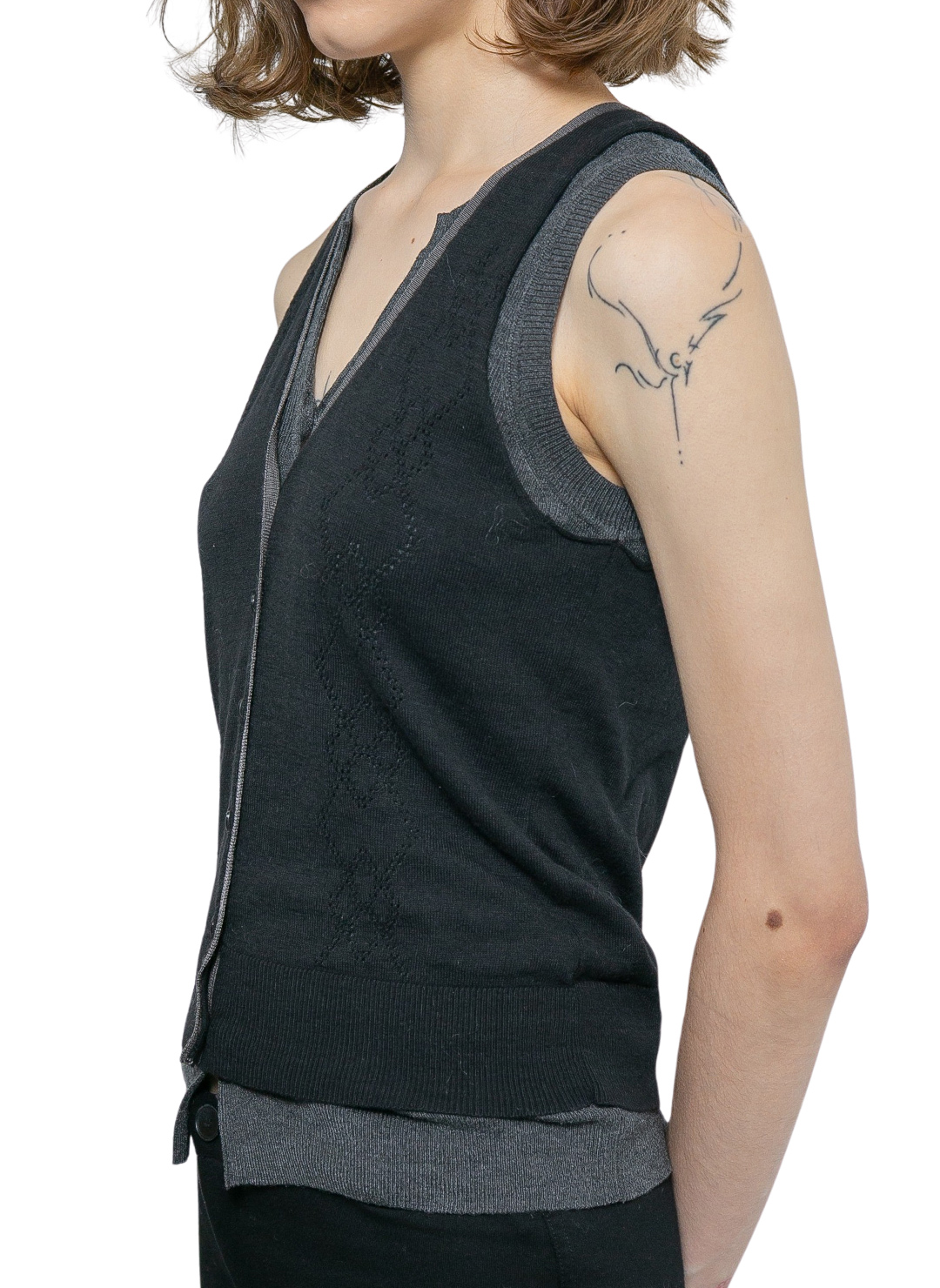 Eyelet Layered Knit Top  詳細画像 Black 2