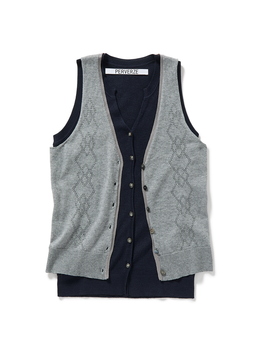 Eyelet Layered Knit Top  詳細画像 Gray 1