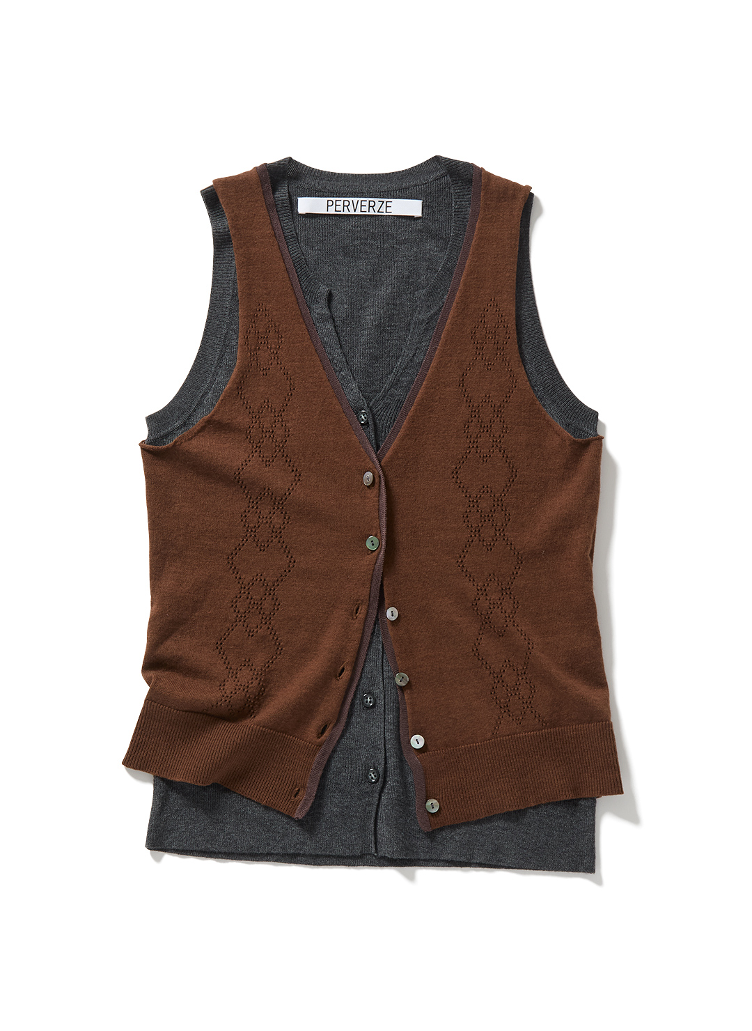 Eyelet Layered Knit Top  詳細画像 Brown 1