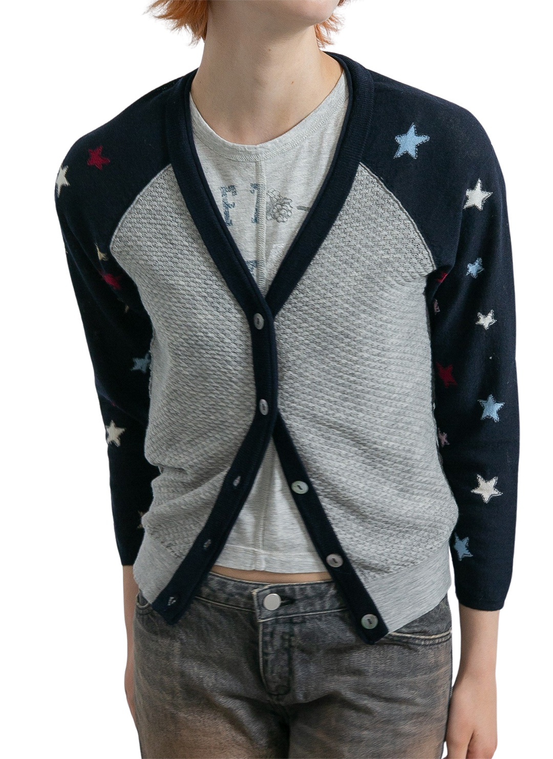 Star Sleeve Raglan Knit Cardigan  詳細画像 Gray 1