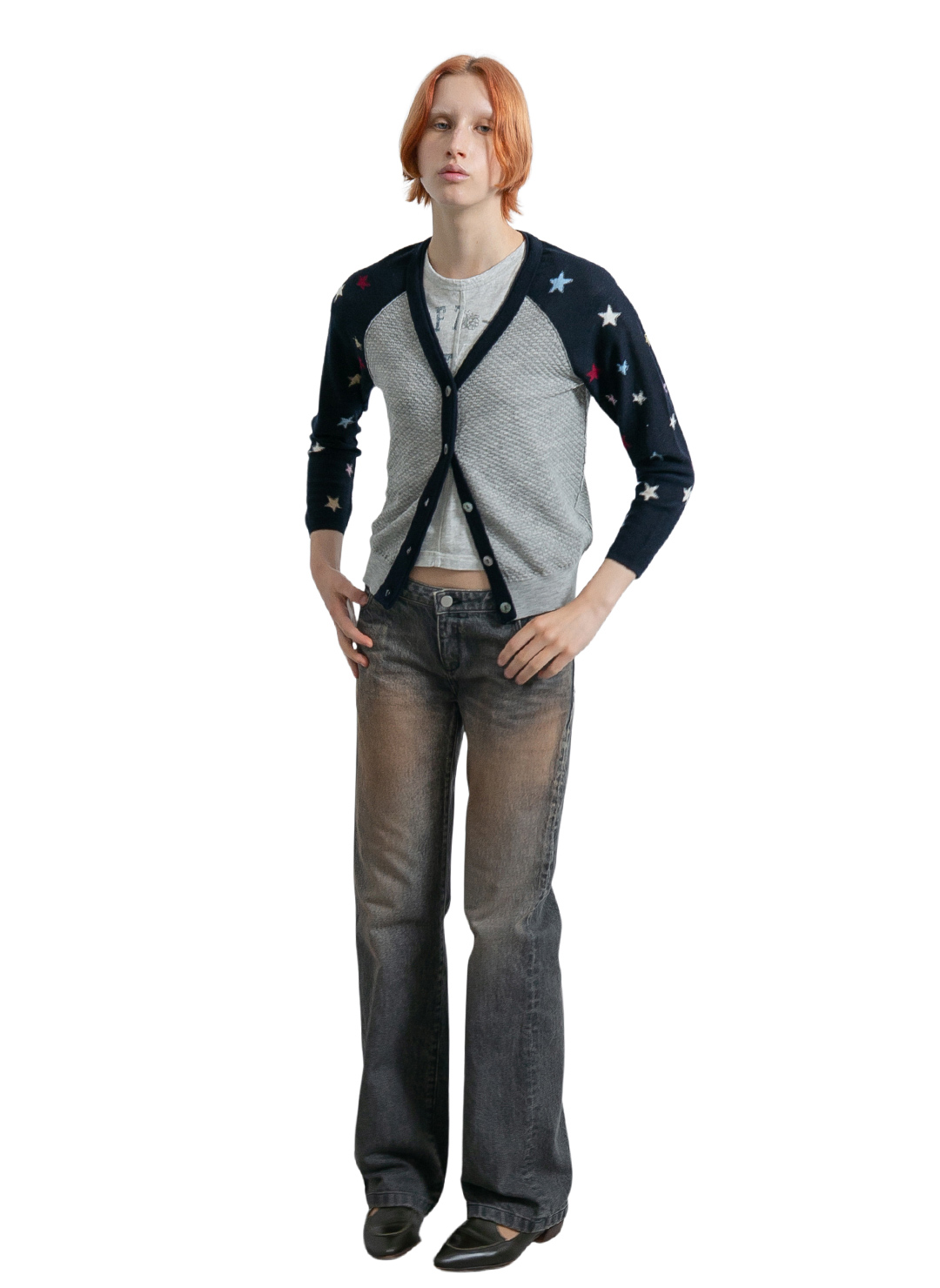 Star Sleeve Raglan Knit Cardigan  詳細画像 Gray 2