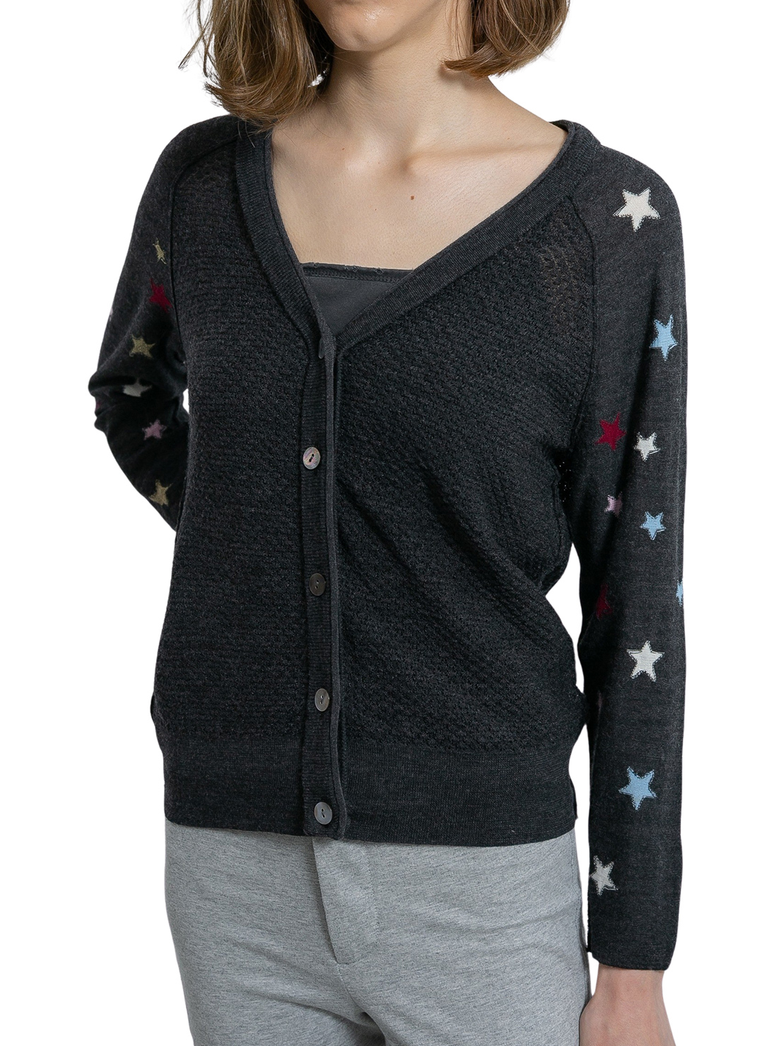 Star Sleeve Raglan Knit Cardigan 