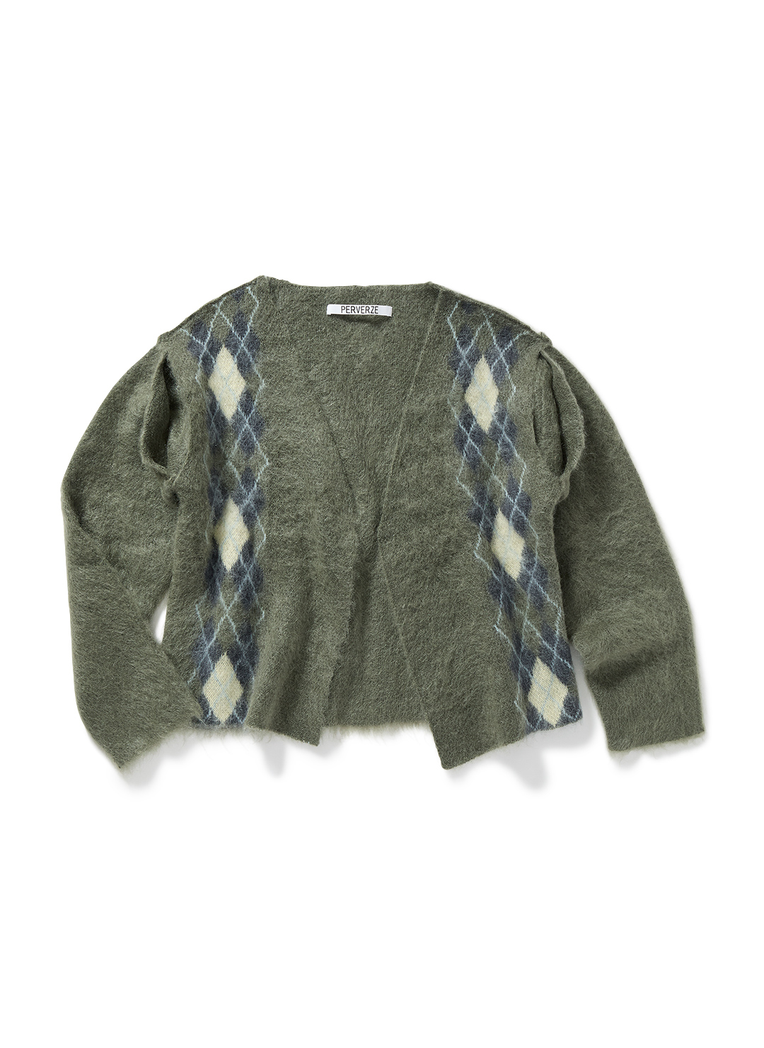 Wide Slit Argyle Line Cardigan
