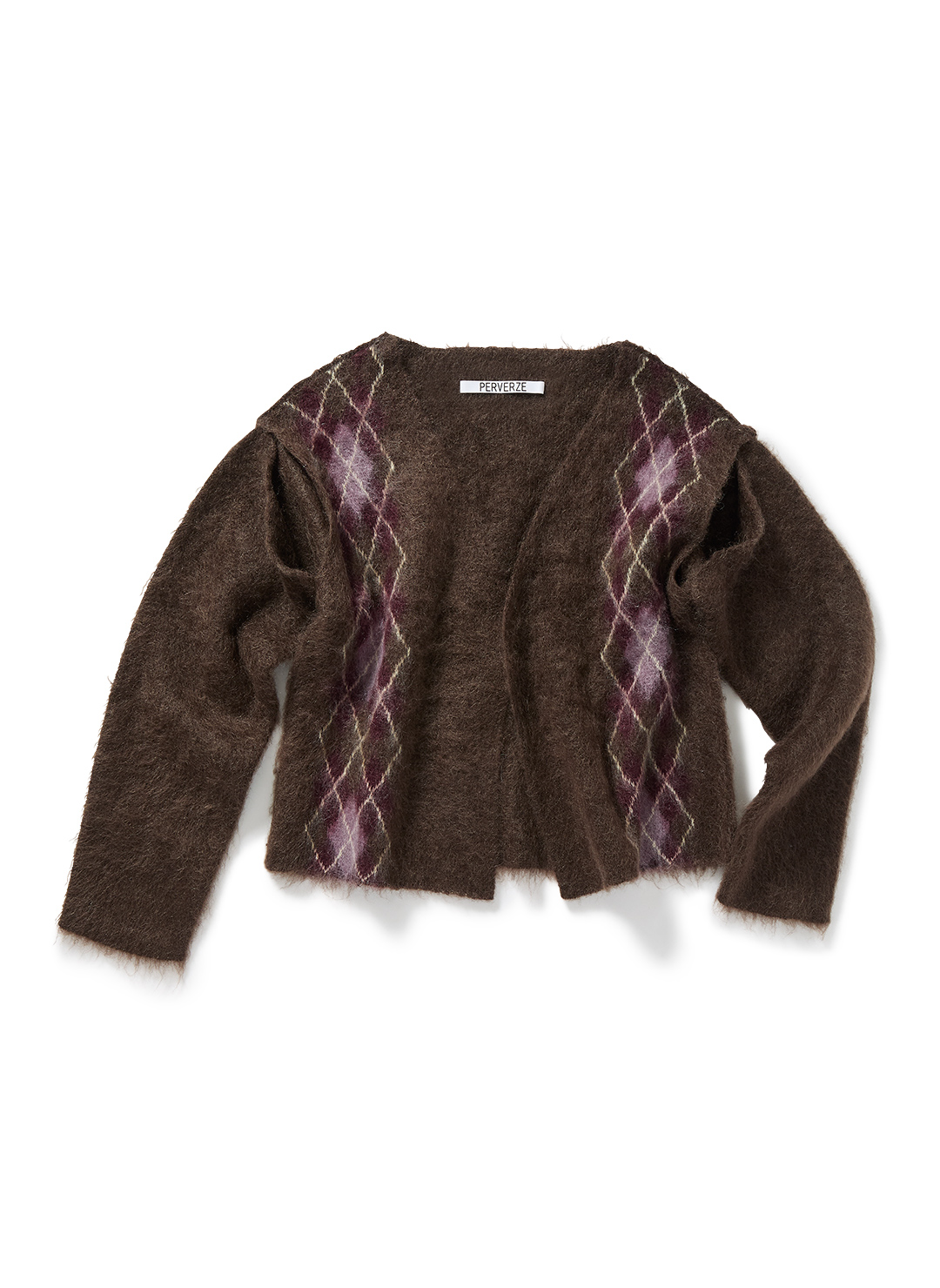 Wide Slit Argyle Line Cardigan 詳細画像 Brown 1