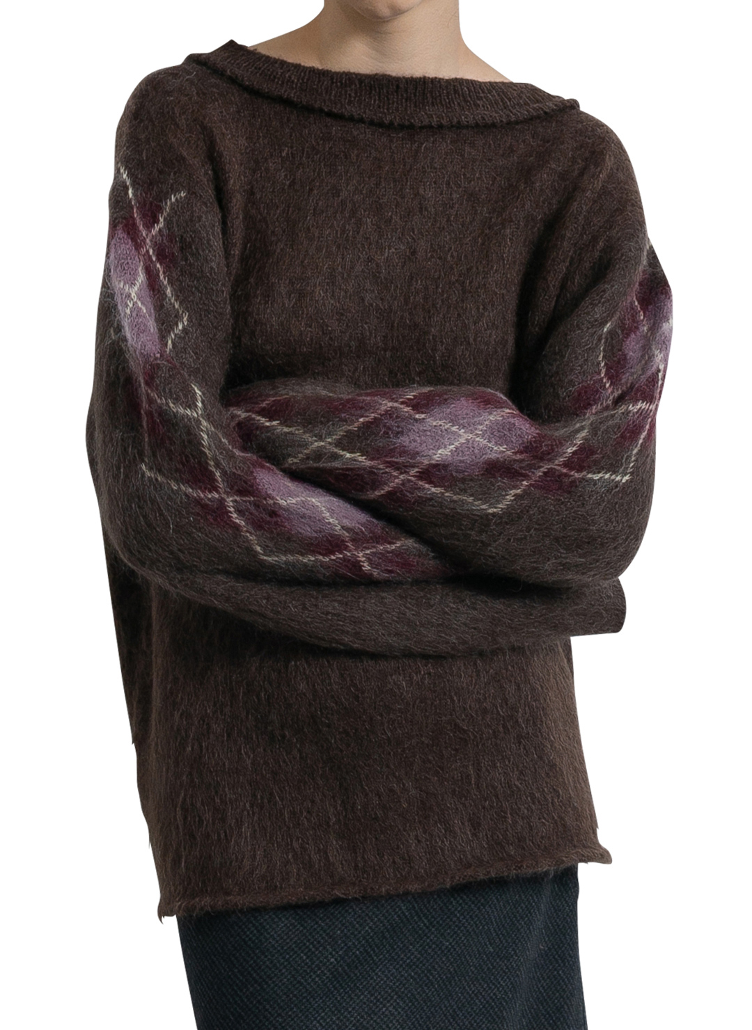 Argyle Line Knit Top 詳細画像 Brown 2