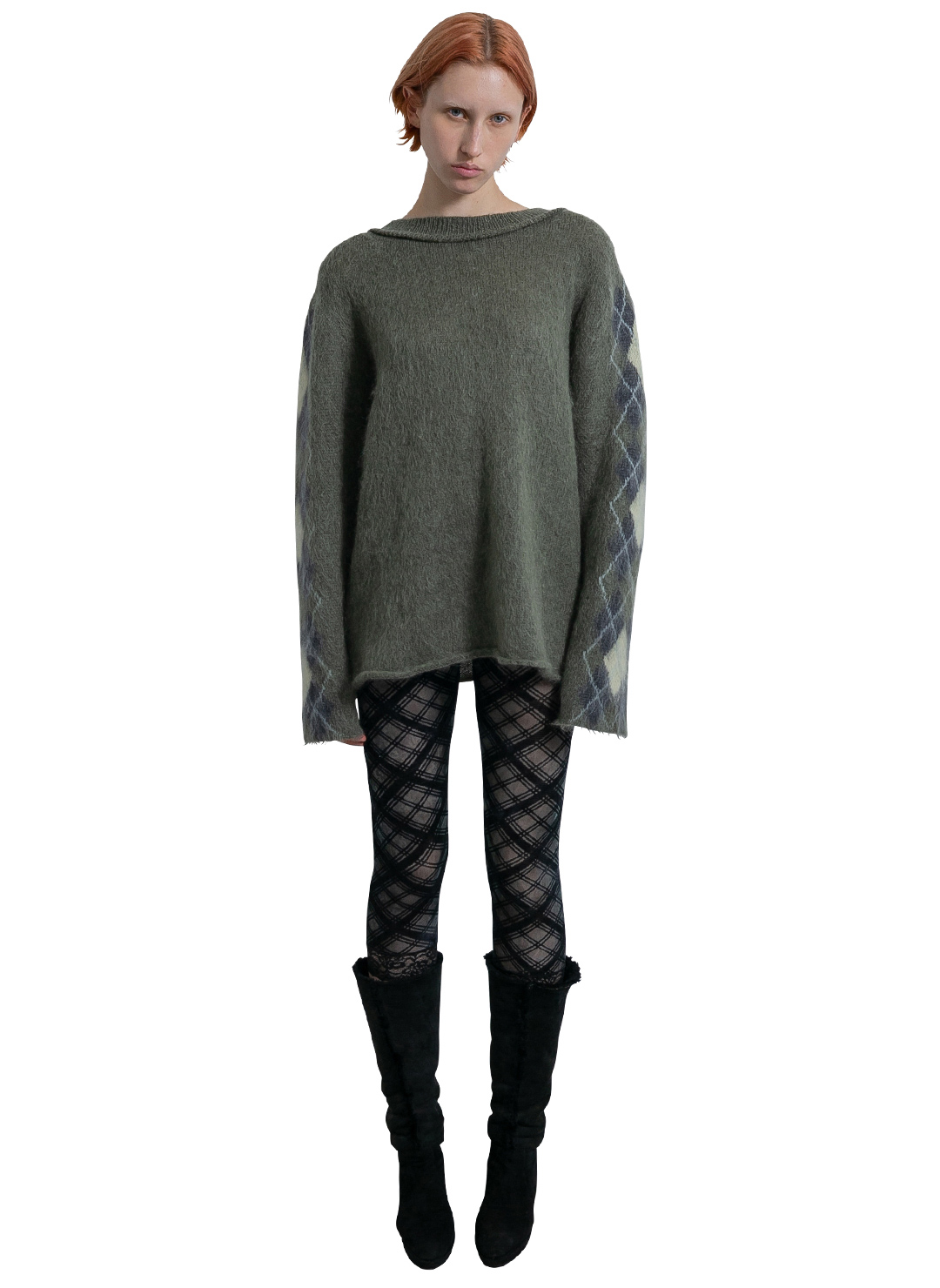 Argyle Line Knit Top 詳細画像 Khaki 3