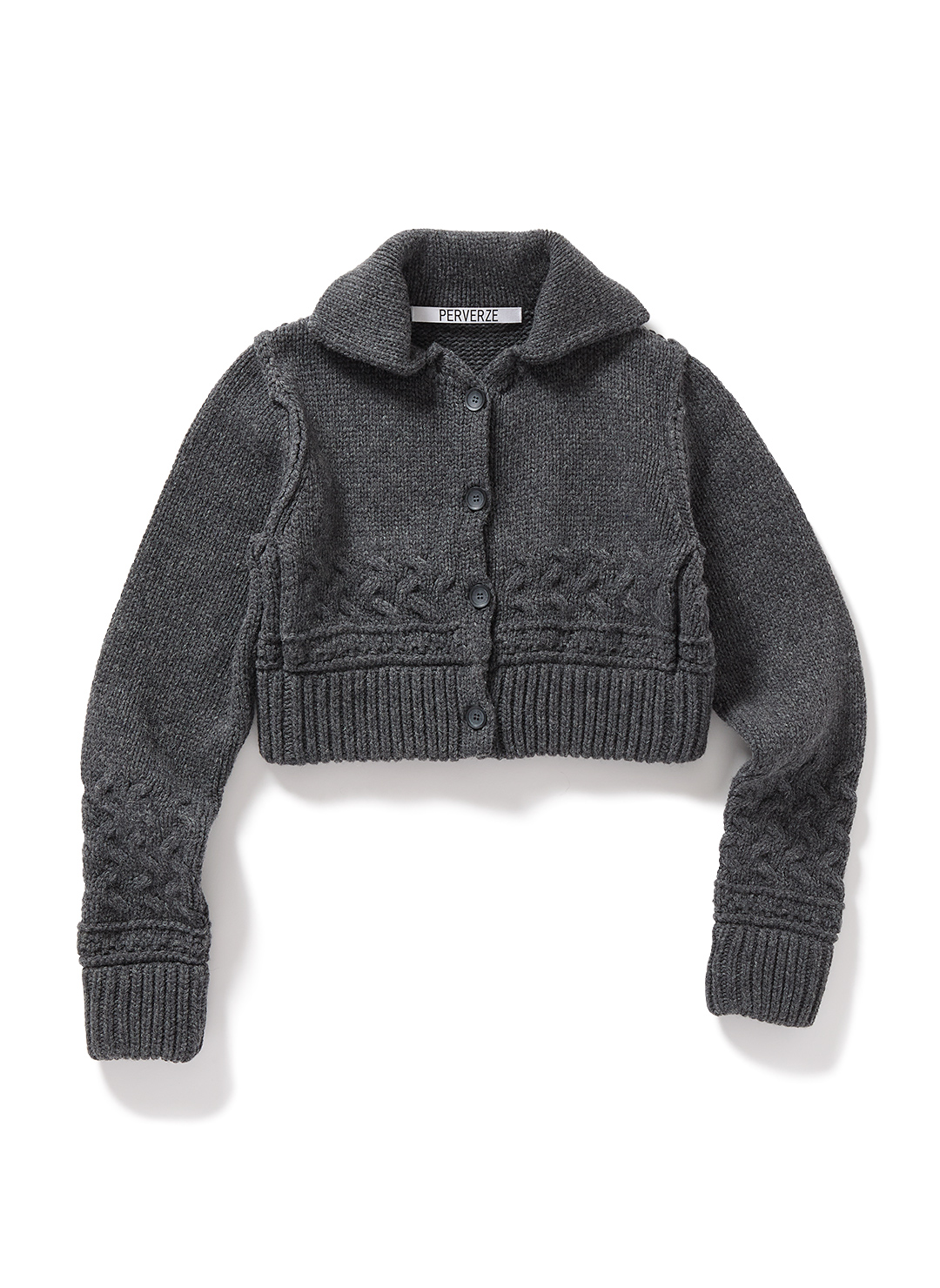 Chunky Cable Wool Knit Cardigan 詳細画像 Gray 1