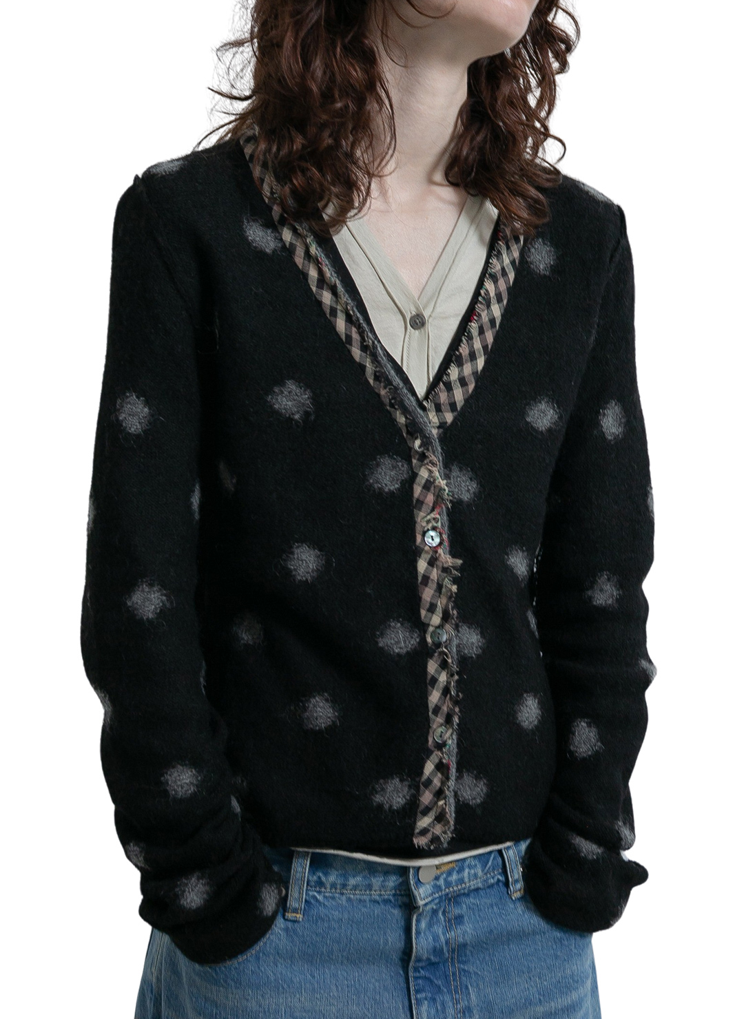 Jacquard Dot Knit Cardigan 詳細画像 Black 1