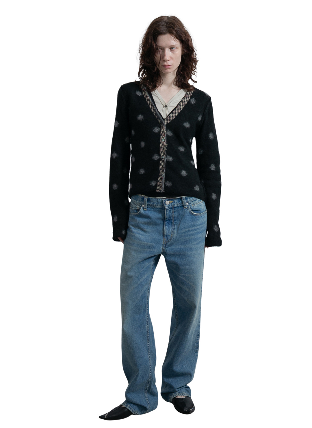 Jacquard Dot Knit Cardigan 詳細画像 Black 2