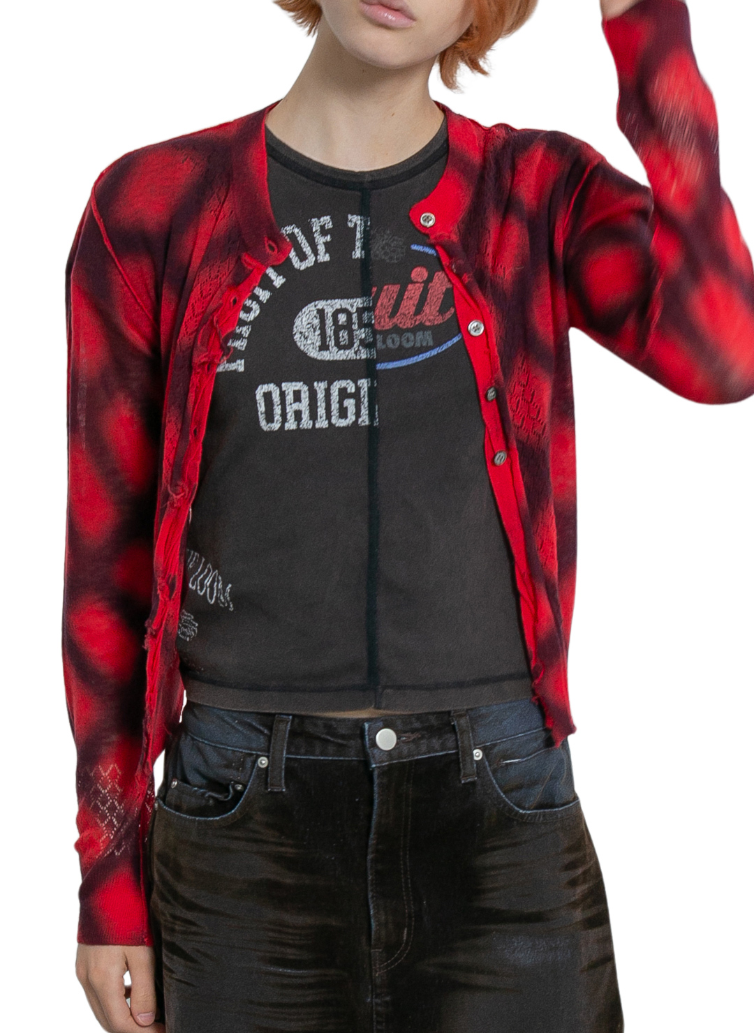 Spray-Painted Check Knit Cardigan
