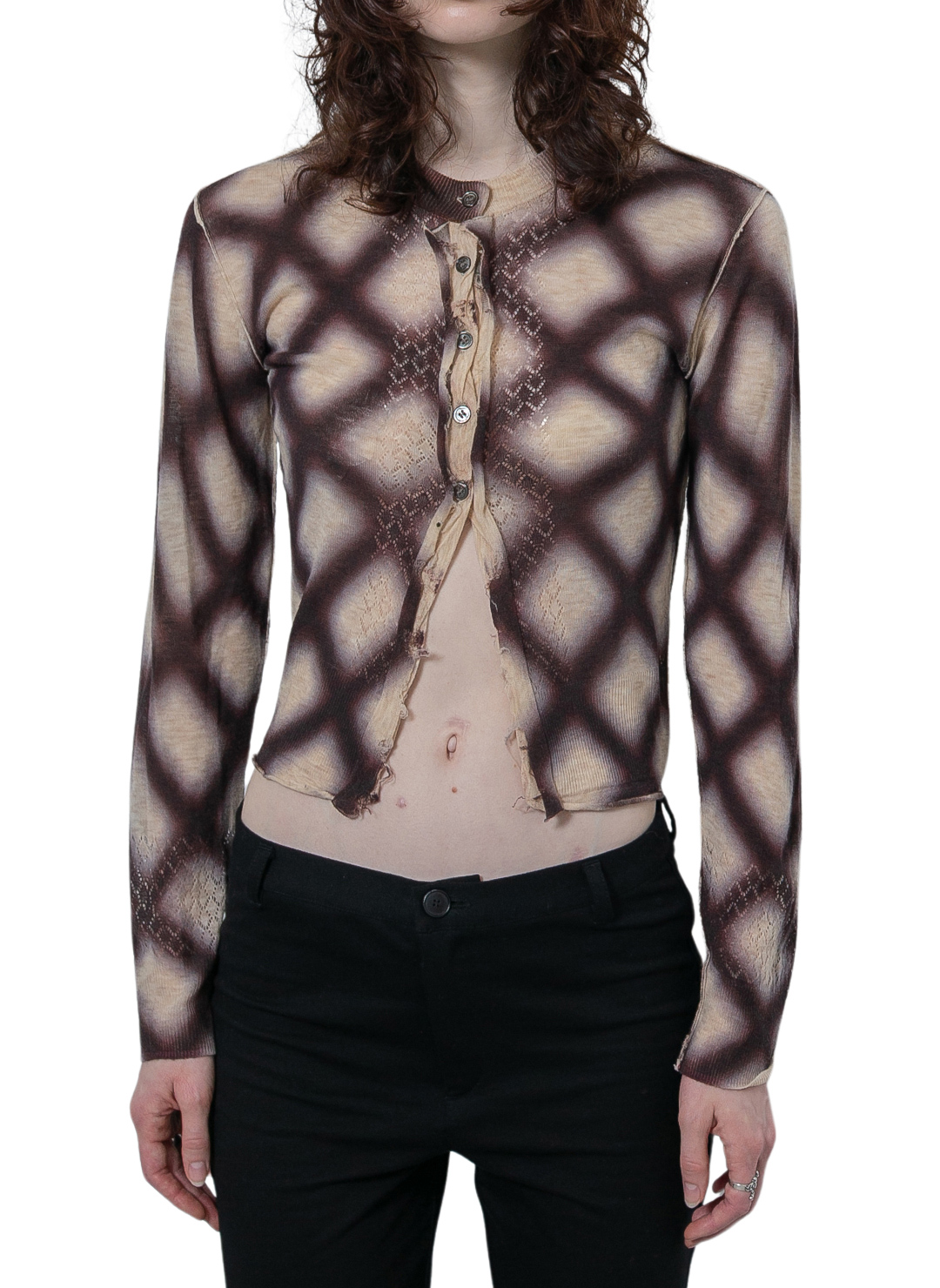 Spray-Painted Check Knit Cardigan