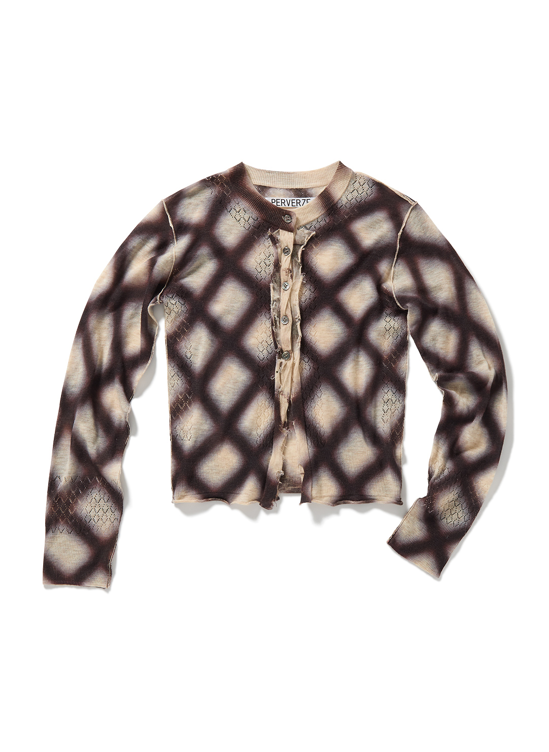 Spray-Painted Check Knit Cardigan