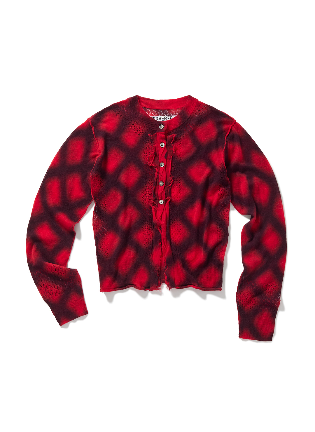 Spray-Painted Check Knit Cardigan 詳細画像 Red 1