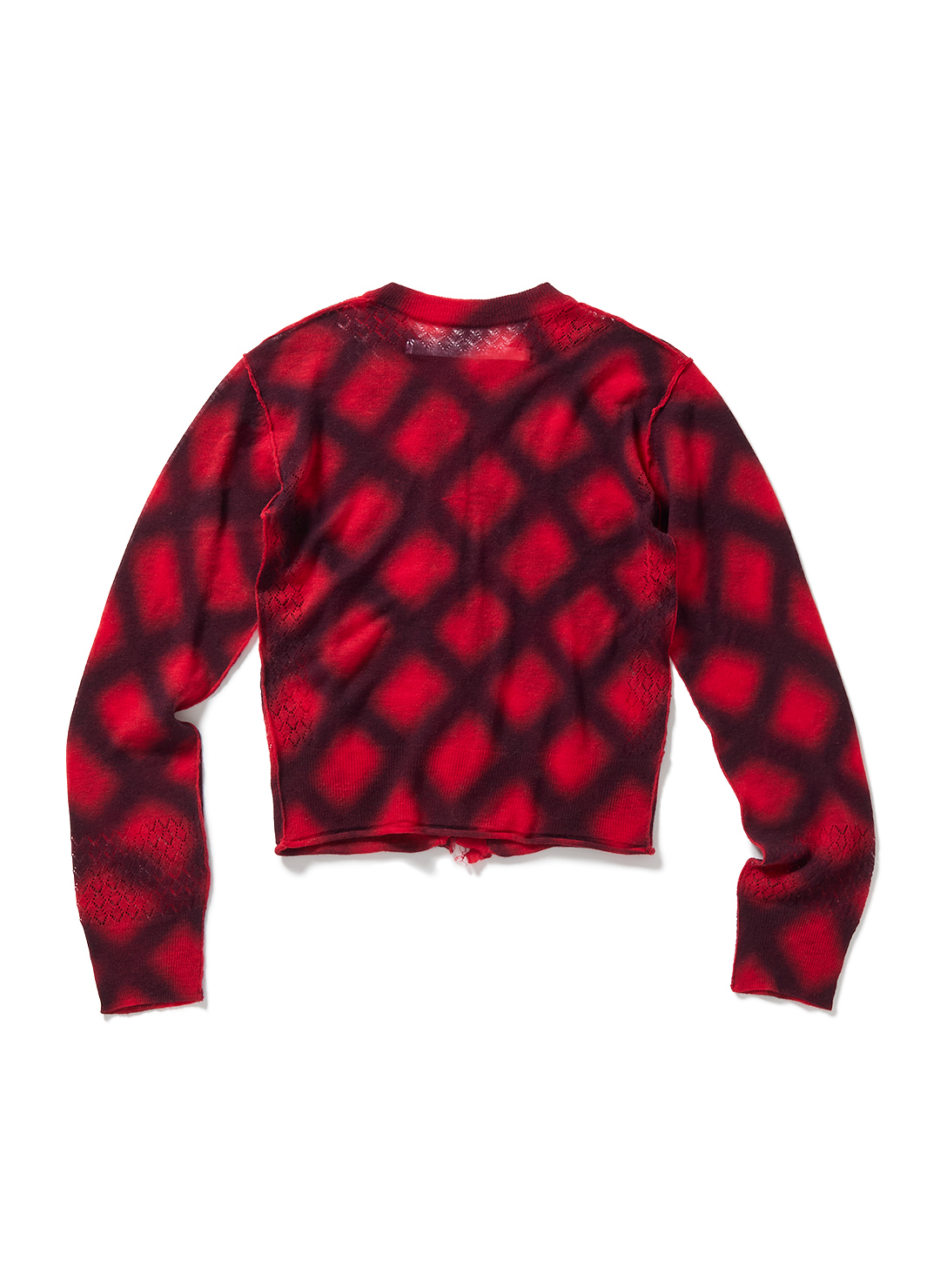 Spray-Painted Check Knit Cardigan 詳細画像 Red 2