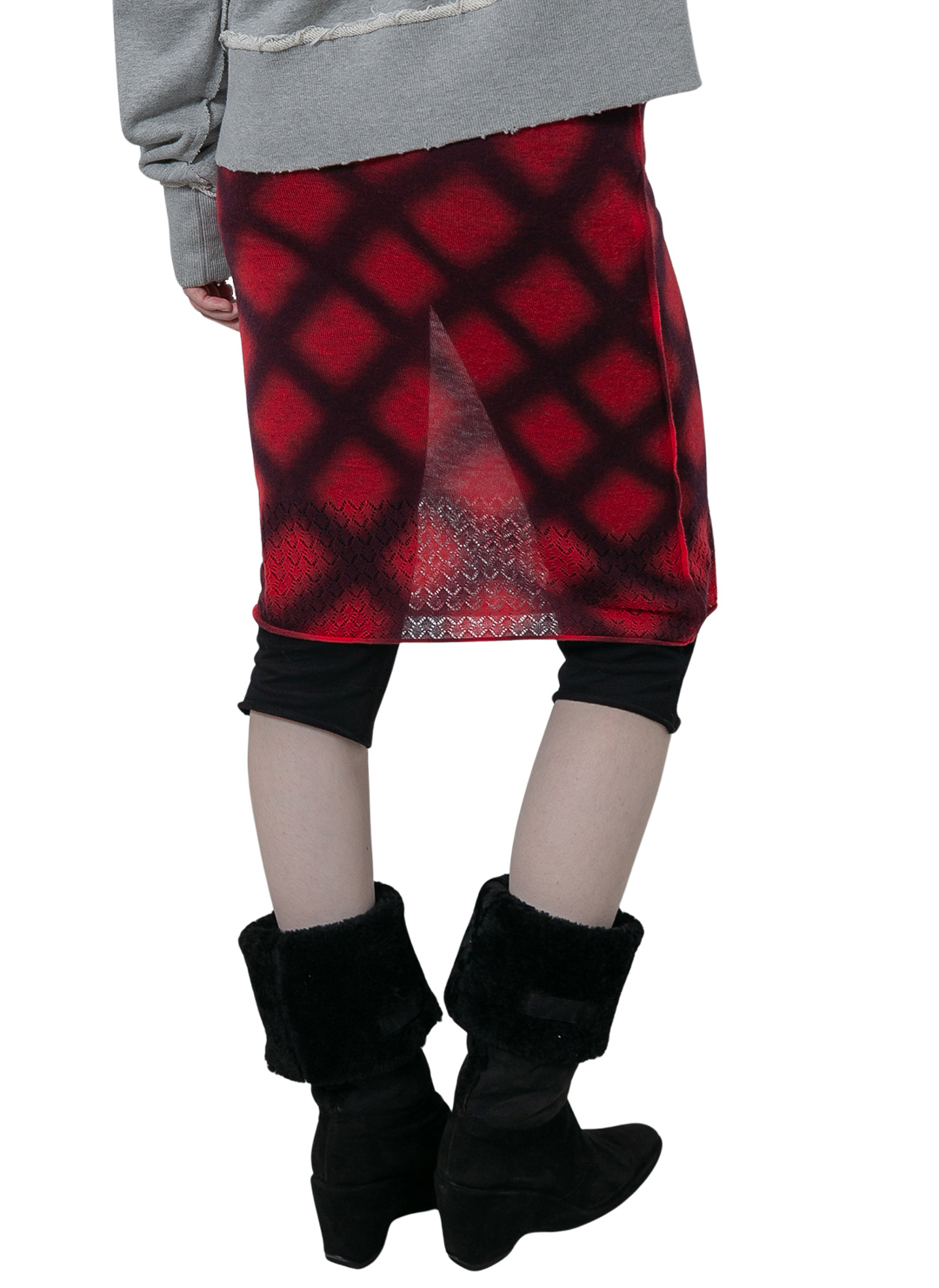 Spray-Painted Check Knit Skirt 詳細画像 Red 2