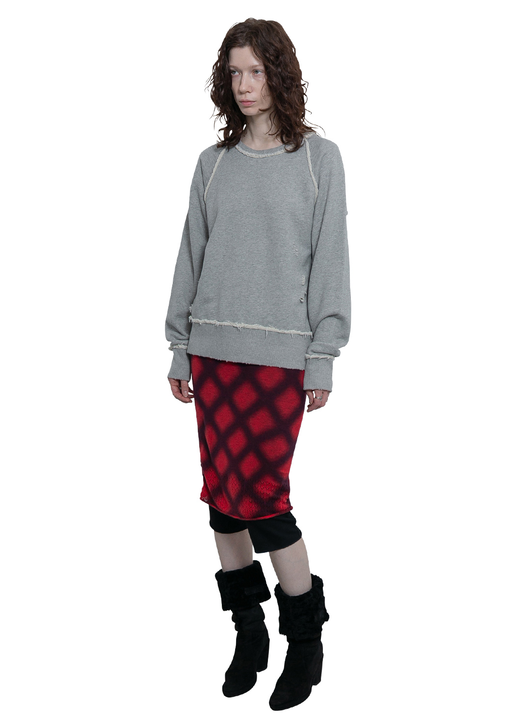Spray-Painted Check Knit Skirt 詳細画像 Red 3