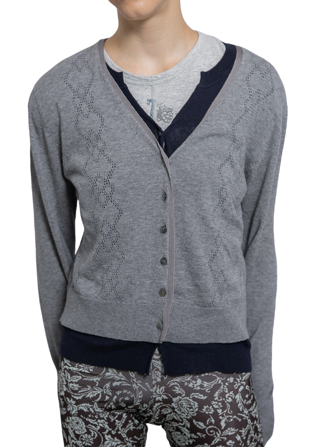 Eyelet Layered Knit Long Sleeve Top 