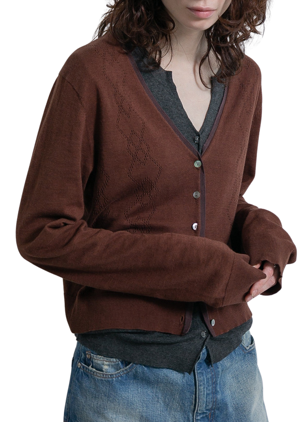 Eyelet Layered Knit Long Sleeve Top 