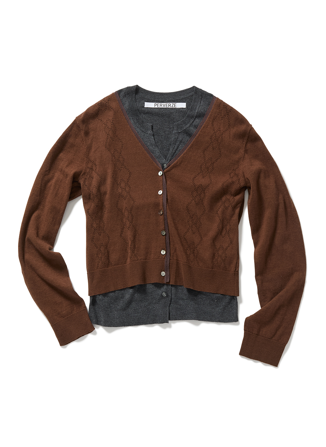 Eyelet Layered Knit Long Sleeve Top 