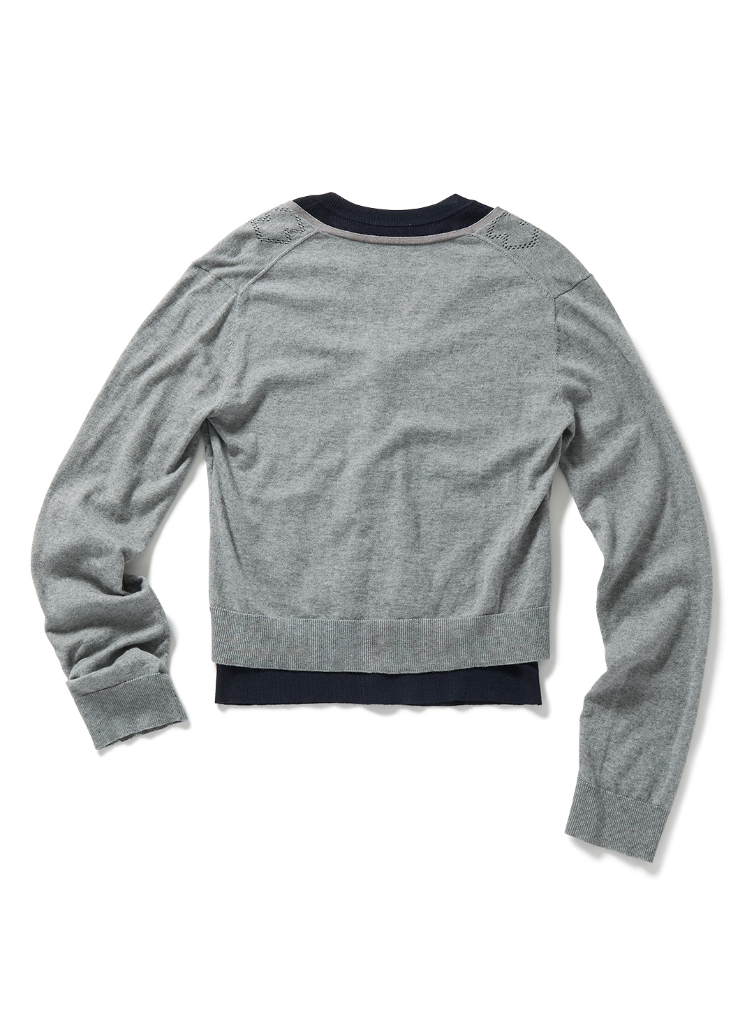 Eyelet Layered Knit Long Sleeve Top  詳細画像 Gray 2