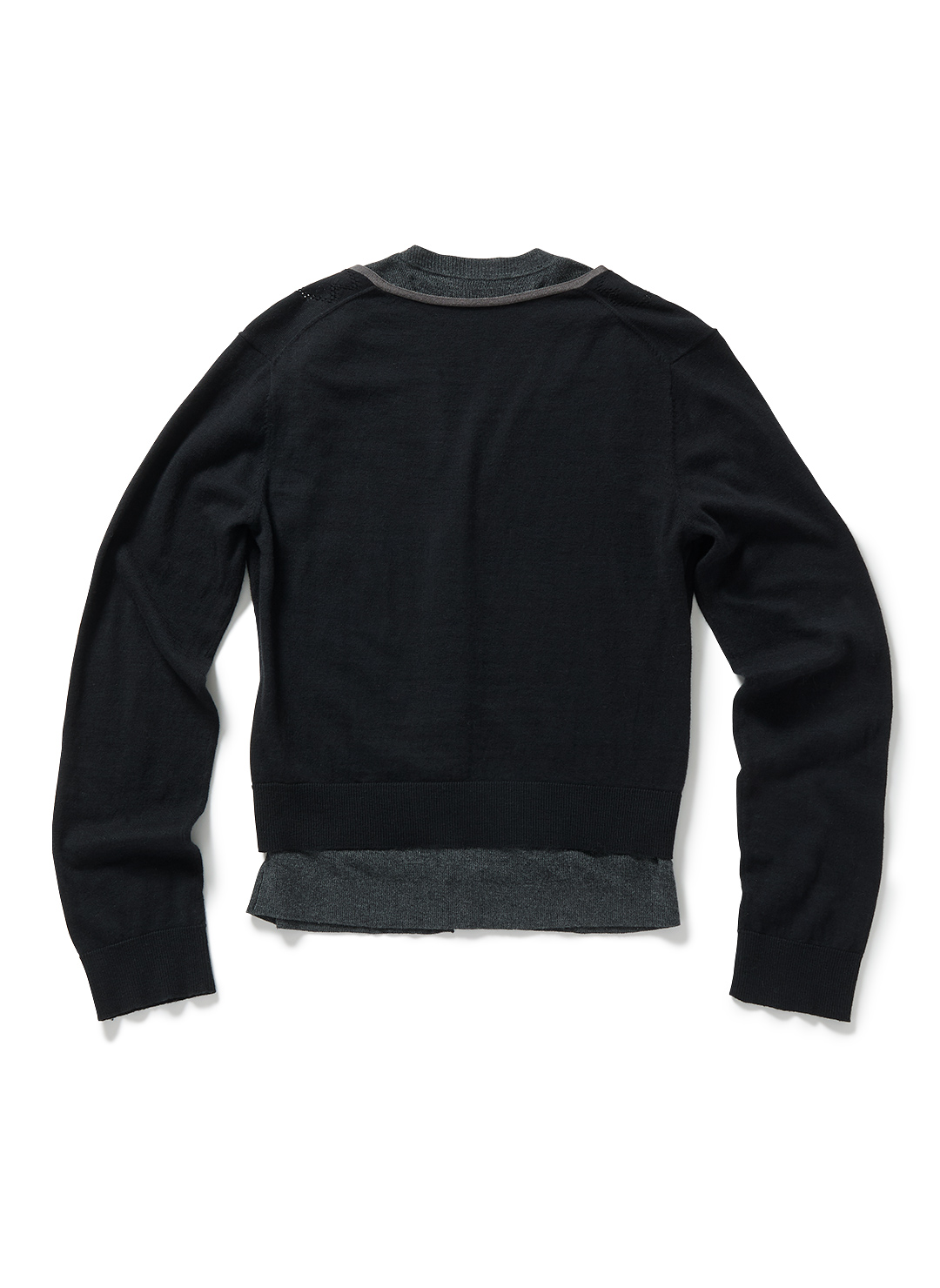 Eyelet Layered Knit Long Sleeve Top  詳細画像 Black 2