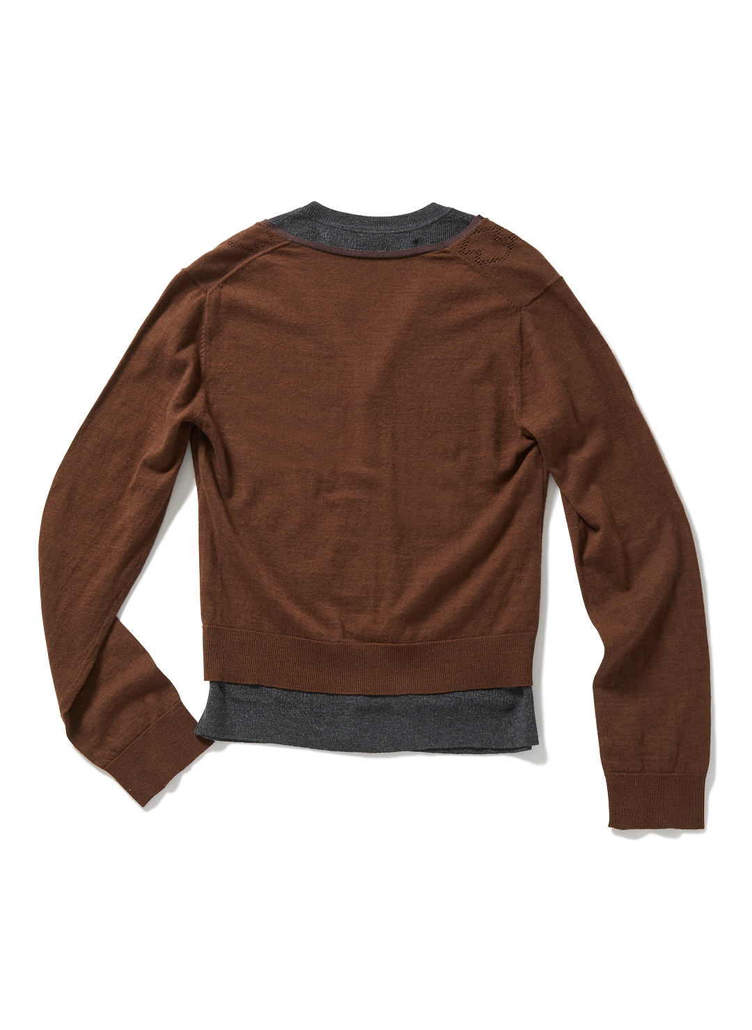 Eyelet Layered Knit Long Sleeve Top  詳細画像 Brown 2
