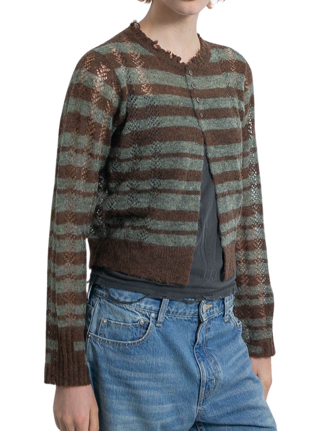 Thick Stripe Knit Cardigan/Brown｜PERVERZE | パーバーズの公式