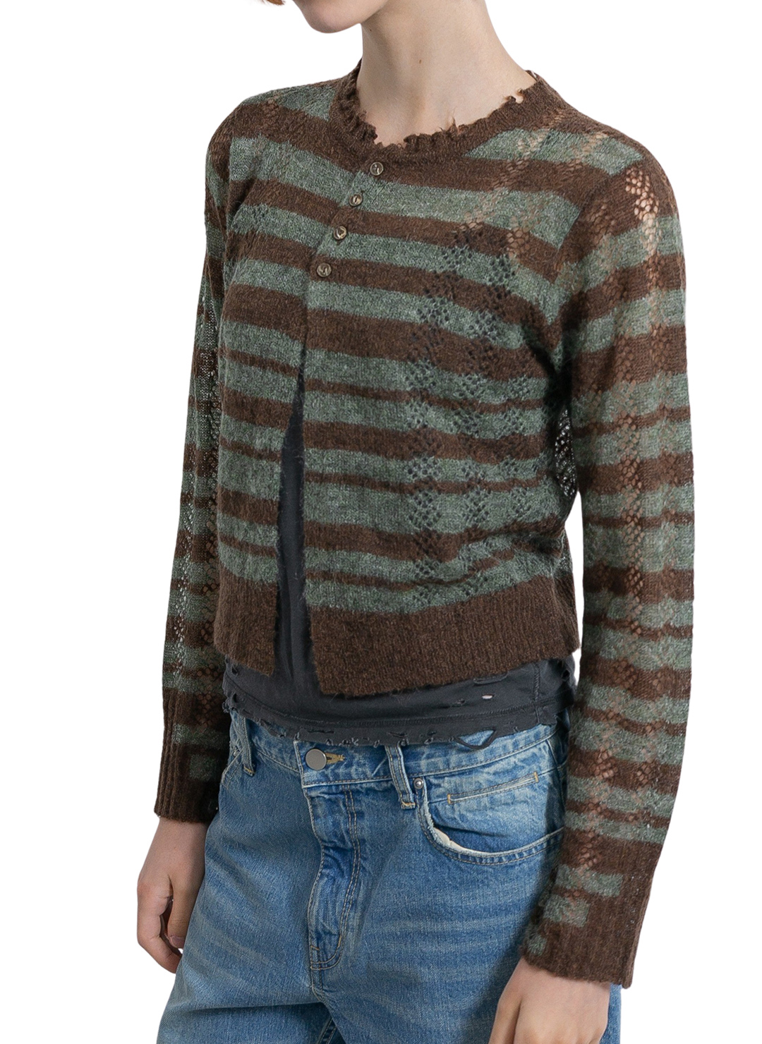 Thick Stripe Knit Cardigan/Brown｜PERVERZE | パーバーズの公式
