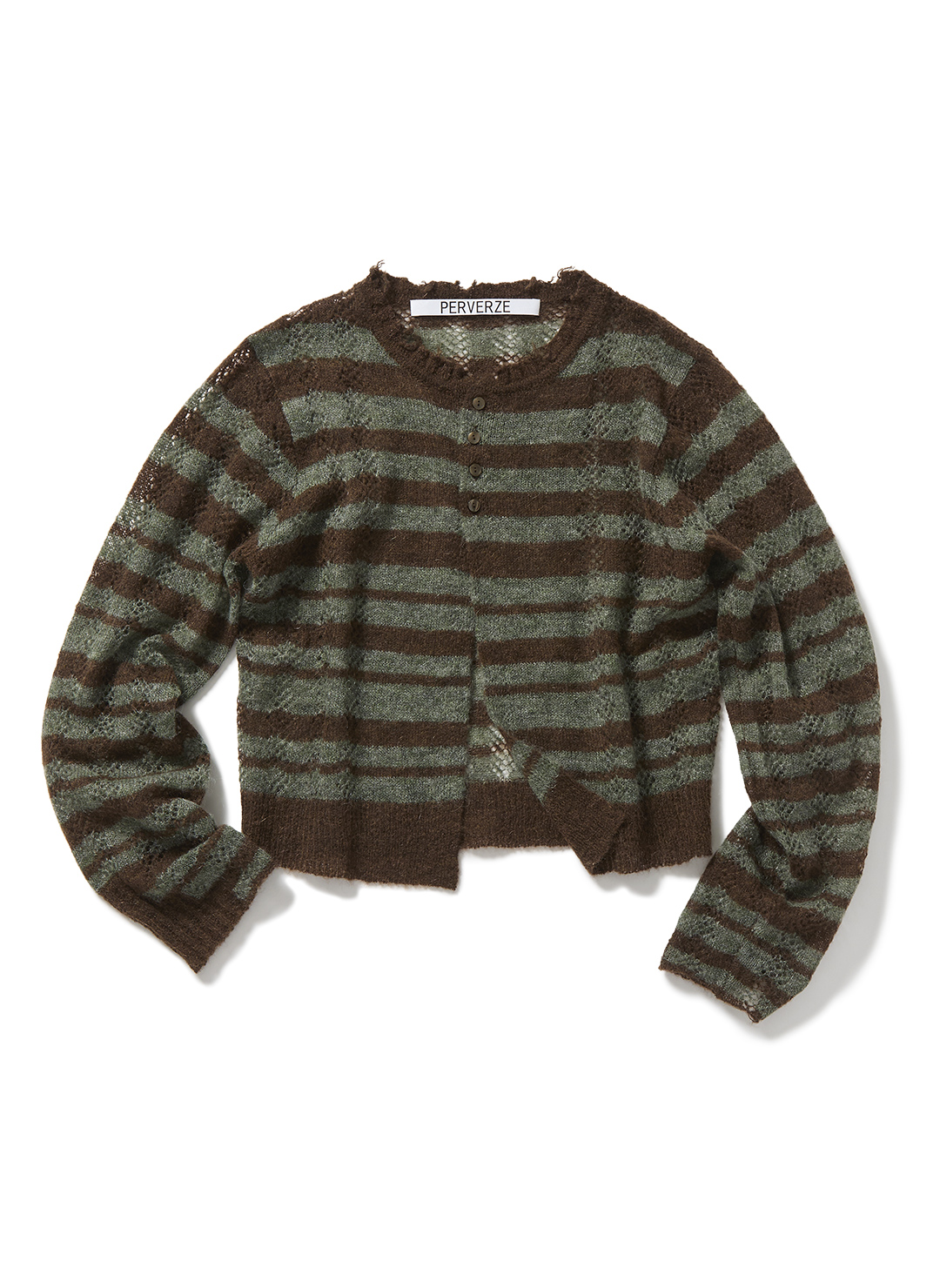 Thick Stripe Knit Cardigan/Brown｜PERVERZE | パーバーズの公式