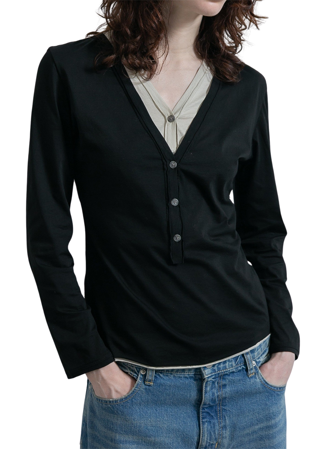 Layered Henley Long T-Shirts 詳細画像 Black 1