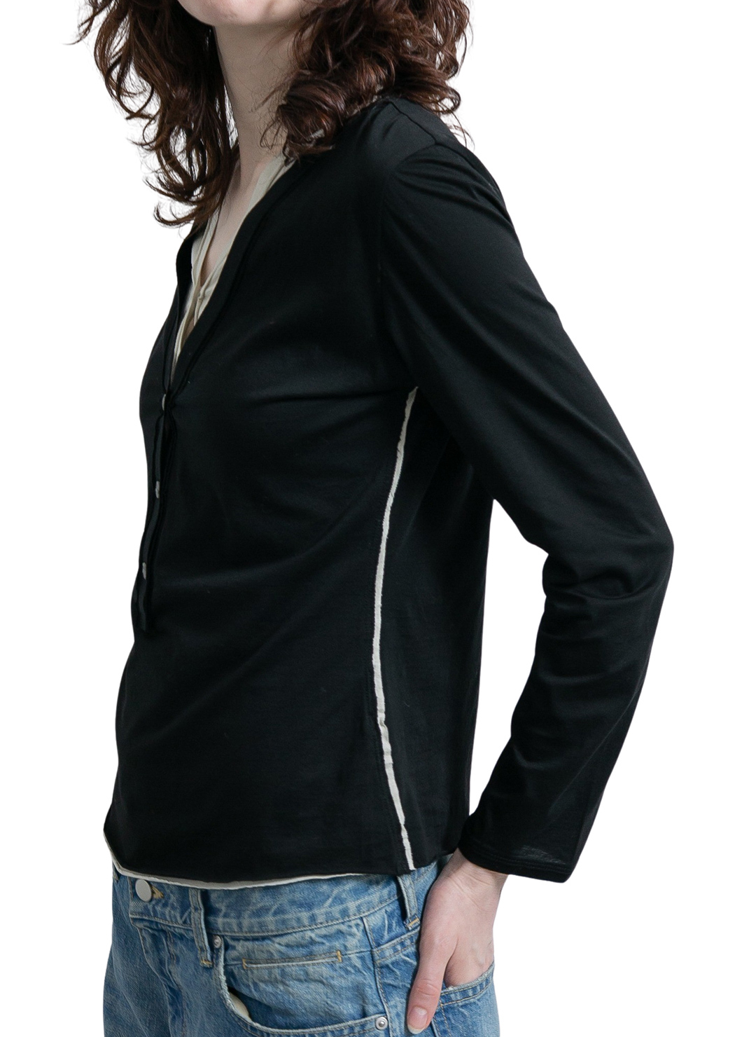 Layered Henley Long T-Shirts 詳細画像 Black 2
