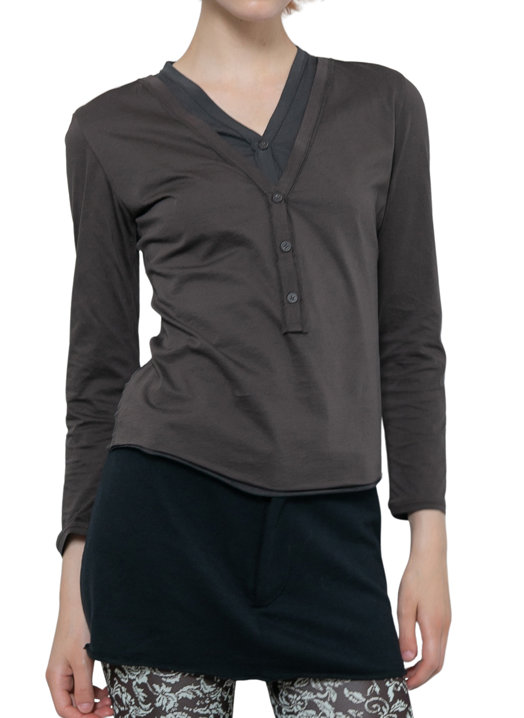 Layered Henley Long T-Shirts 詳細画像 Brown 1