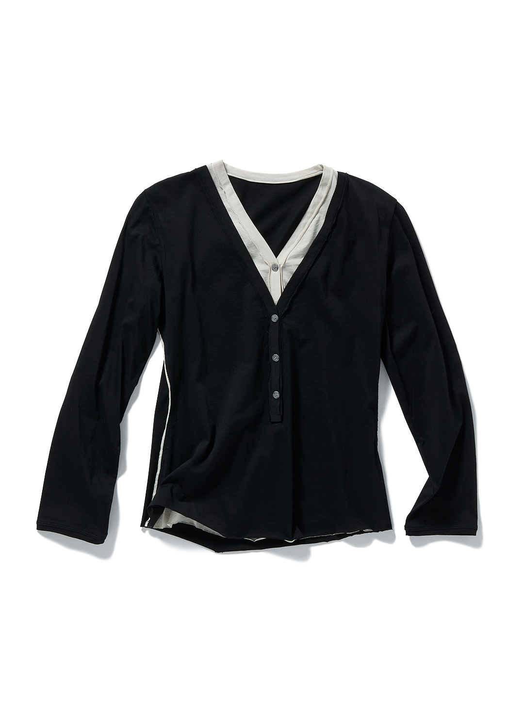 Layered Henley Long T-Shirts 詳細画像 Black 1