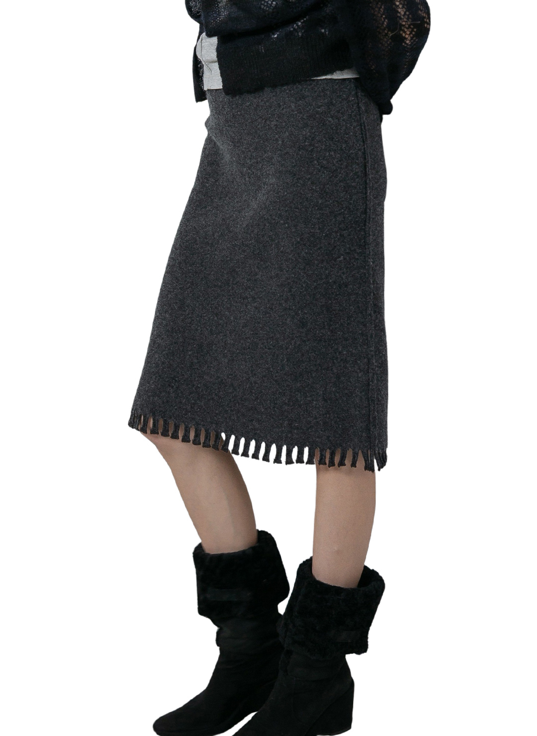 Mini Fringe Knit Skirt 詳細画像 Gray 1