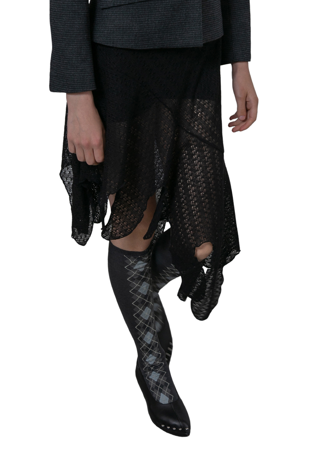 Knit Lace Jagged-hem Skirt 詳細画像 Black 2
