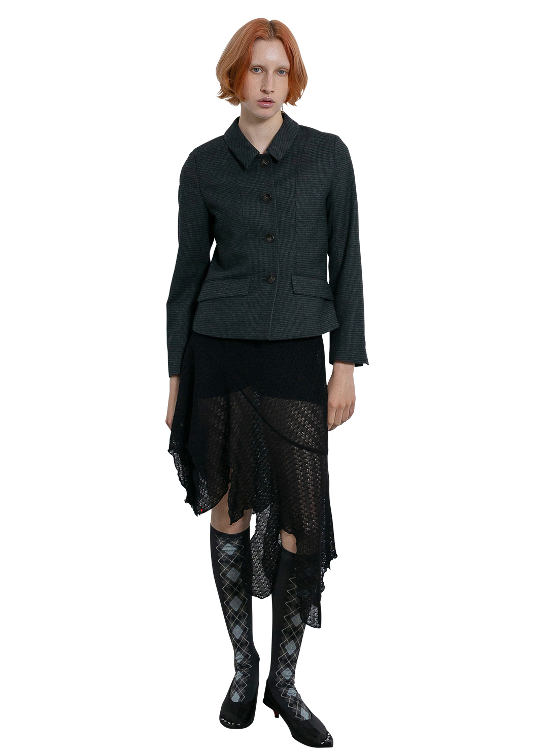 Knit Lace Jagged-hem Skirt 詳細画像 Black 3