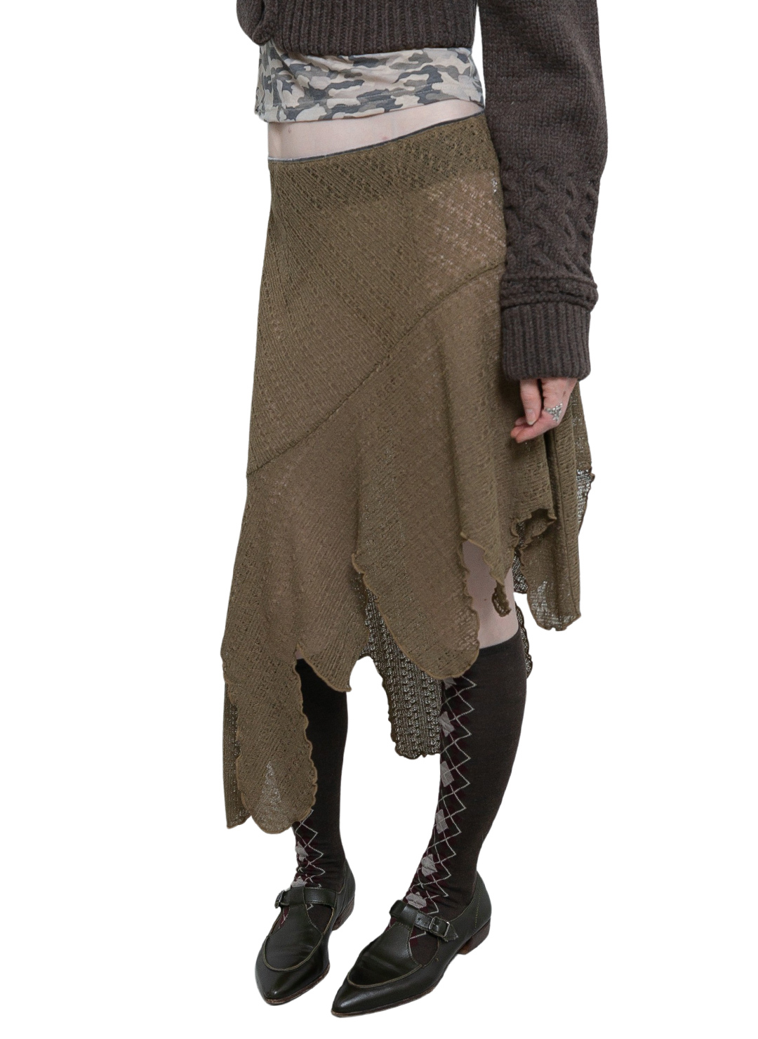 Knit Lace Jagged-hem Skirt 詳細画像 Beige 1
