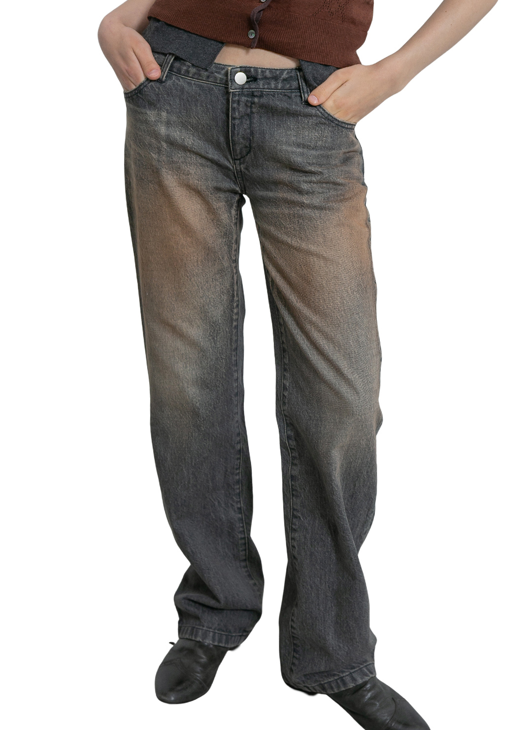 Low-Rise Slim-Wide Denim  詳細画像 Black 1