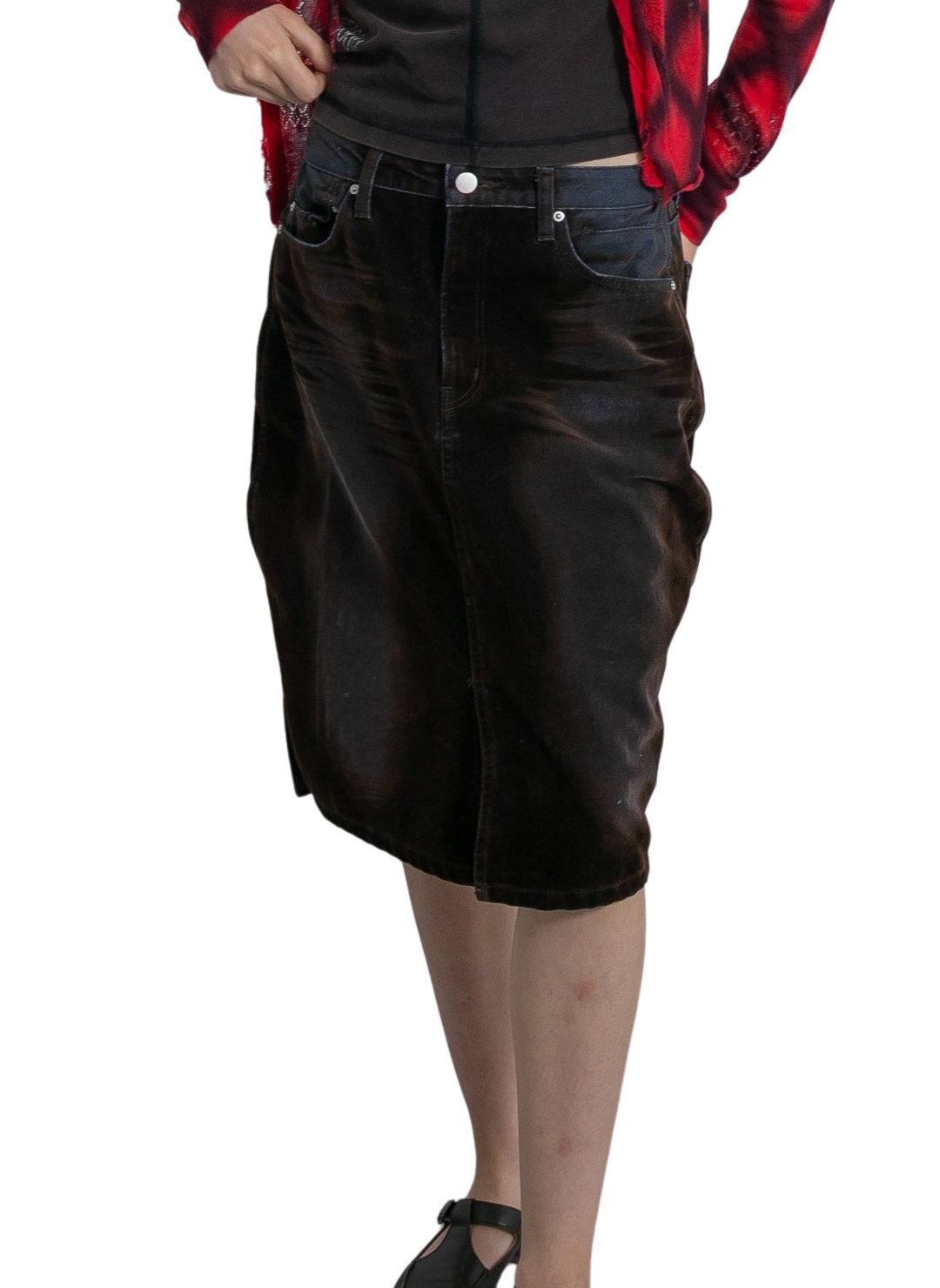 Flocky Denim Skirt 詳細画像 Brown 1